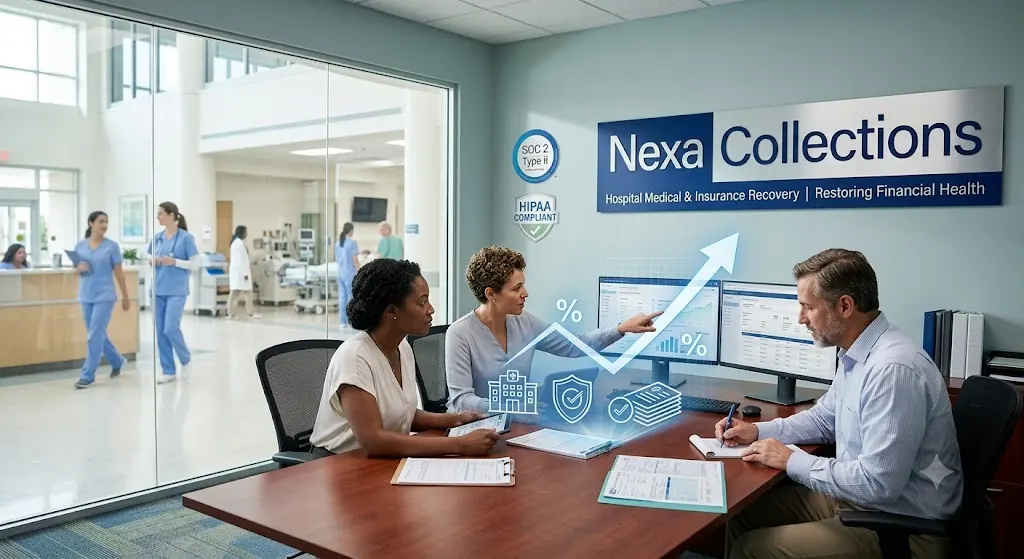 Hospital revenue cycle team reviewing aging accounts receivable and unpaid patient bills