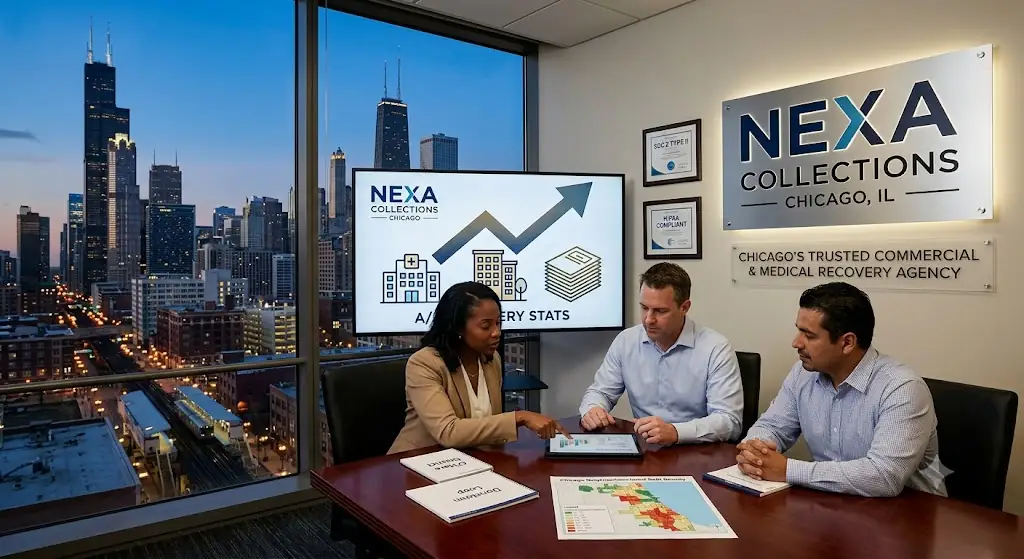 Chicago skyline representing citywide business, medical, and school debt collection services