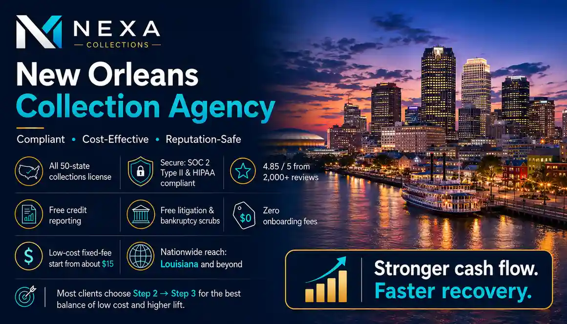 New Orleans collection agency providing business, medical, hospitality, and commercial debt recovery services